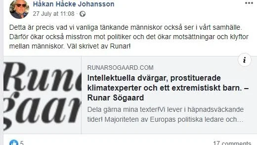 Moderatledaren delade Runar Sögaards blogginlägg. Sedan startade debatten.