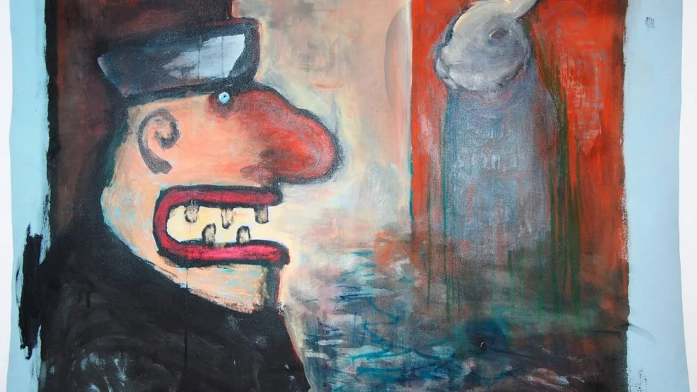 Rullgardin. "Sjöman" är ett av verken som skapats på en rullgardin.