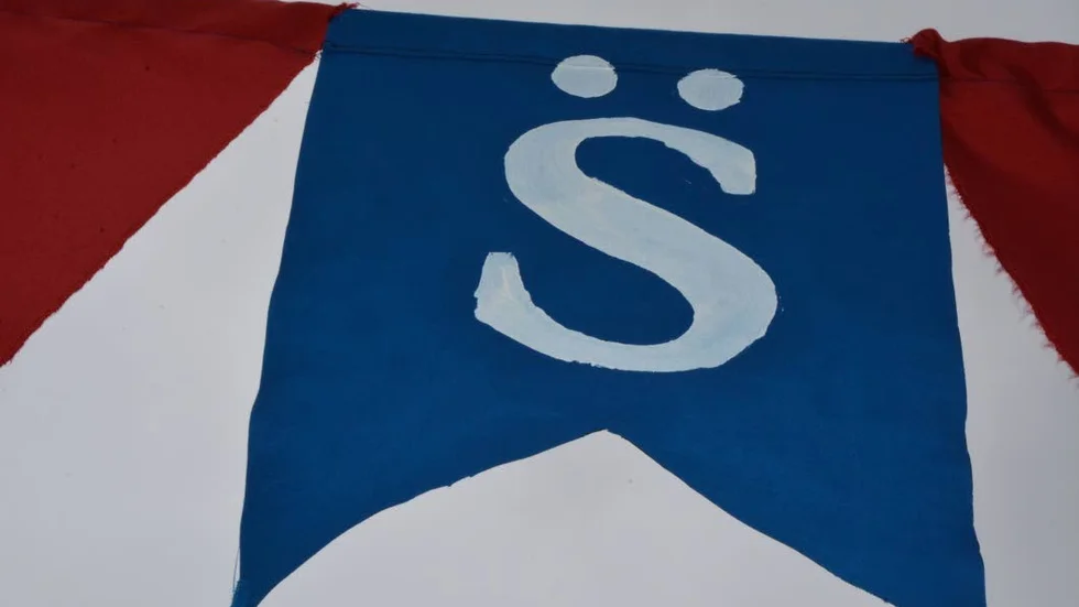 Stadskärnans standar. Föreningens logga är välkänd i Söderköping.