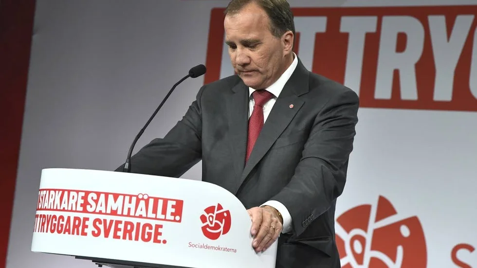 STOCKHOLM 2018-09-09
Socialdemokraternas partiledare Stefan Löfven (S) talar vid Socialdemokraternas valvaka på Färgfabriken i Stockholm. 
Foto: Claudio Bresciani / TT / Kod 10090