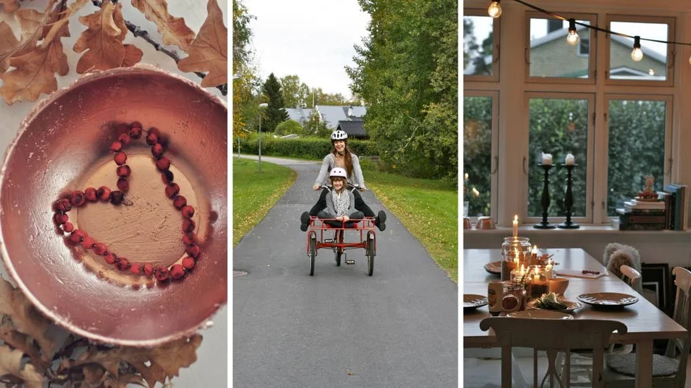 Höst i färg. // Höststämning ute. Vi leker med min halkfria vintercykel. // Höststämning hemma.