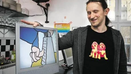 Provocerande snoppkonst. Konstnären Björn Perborgs tecknade film ”Rivjärn” visades i Norrköpings konsthall, på initiativ av utställningsproducenten Lars Andersson Schaar.Foto: Niclas Sandberg