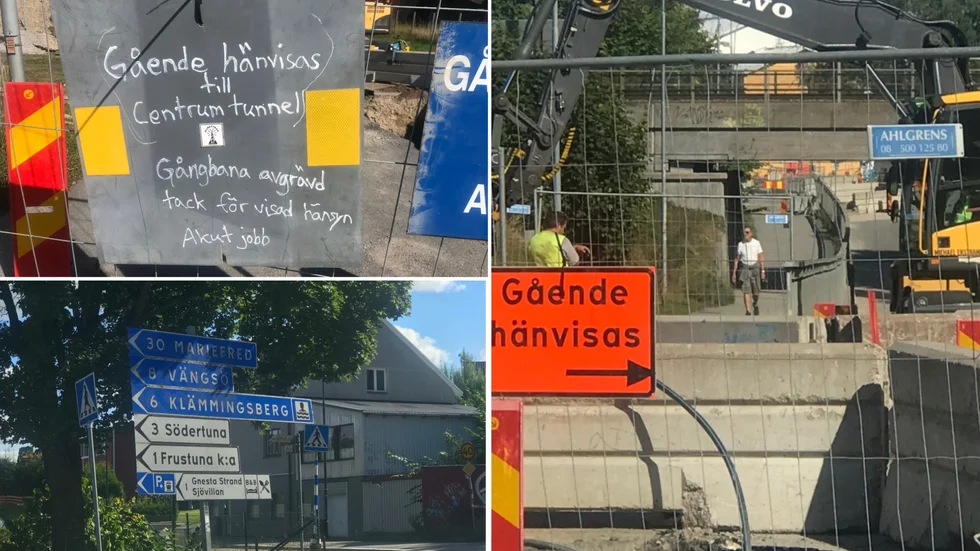 Fotgängare hamnar på vägbanan på Mariefredsvägen när byggare arbetar. Arbetet kommer att pågå ända in i oktober.
