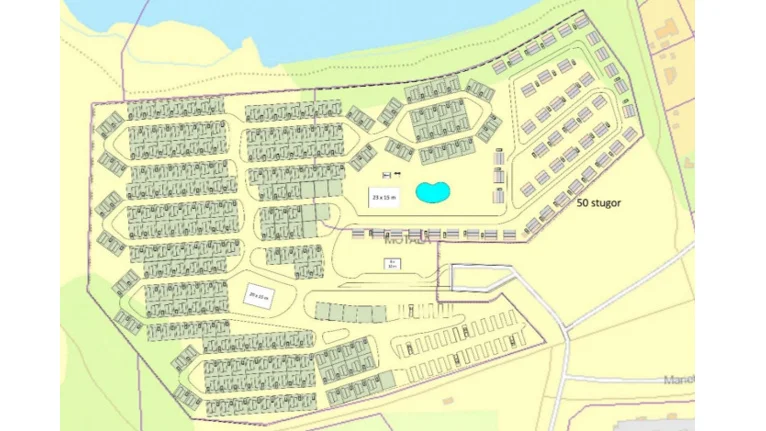 Skiss över utredningens förslag för en camping i gamla Folkets park. 