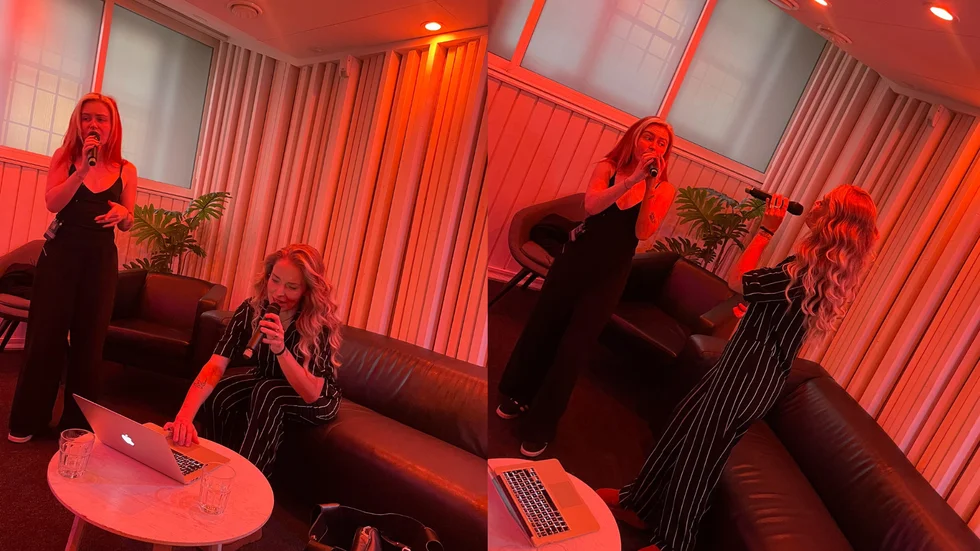 Repetitionerna pågår för fullt. Emelie Fjellström kommer att sjunga bakom Saga Ludvigsson i deltävlingen i Jönköping.