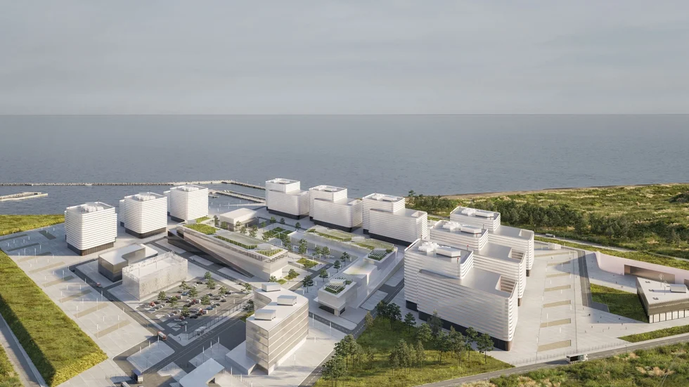 Såhär skulle ett kärnkraftverk i Motala kunna se ut, enligt företaget Kärnfull Next.
