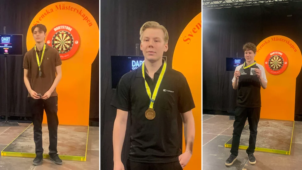 Melissa Lundmark Möller, Sigge Ståhl och Liam Nordström tog alla medaljer under dart-SM i Uppsala.