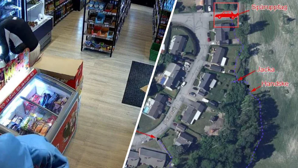 Tre personer plockade på sig varor i butiken och åkte sedan iväg. I Baggetorp tog färden slut.