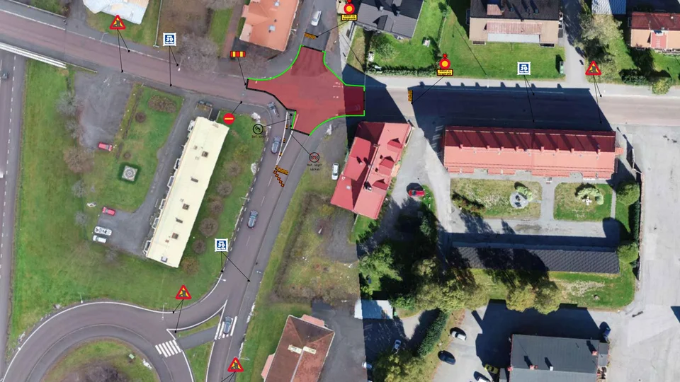 Skärmbild från Skellefteå kommuns hemsida som visar var vägen är avstängd.
