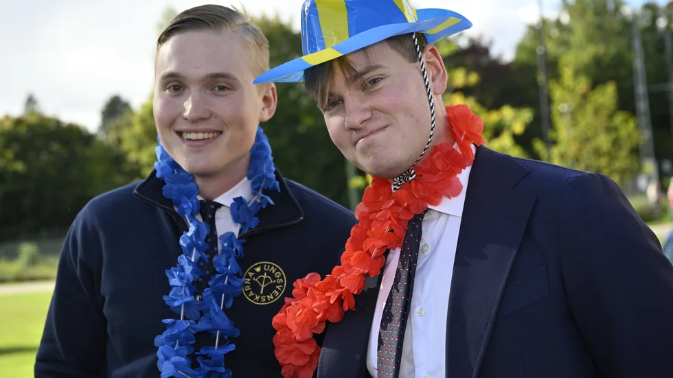 Emil Eneblad och Dexter Krokstedt på Jimmie Åkessons bröllop i Sölvesborg