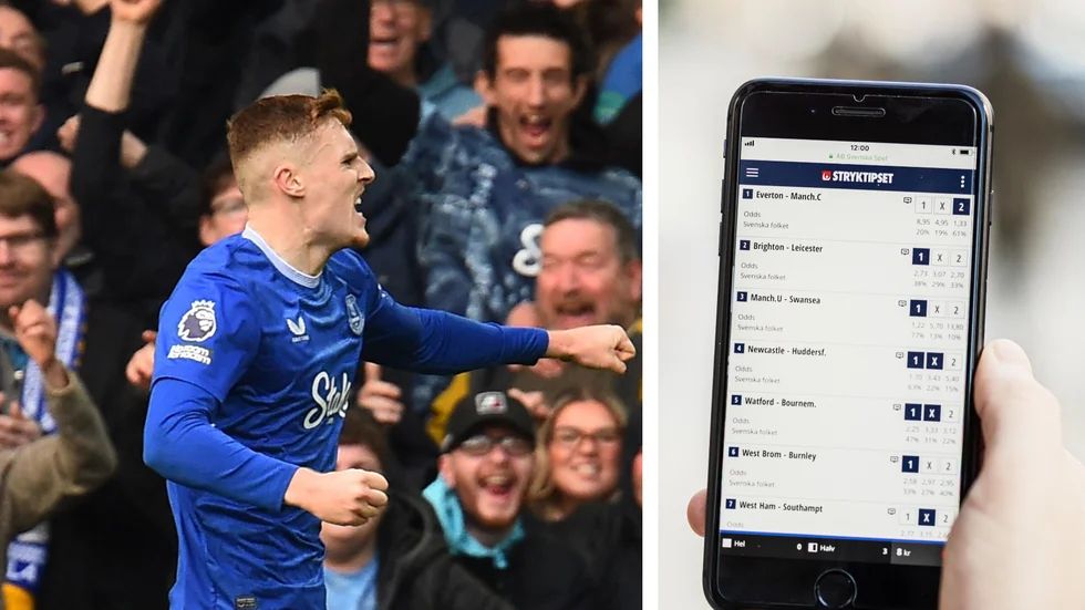 Backen Jake O'Brien gjorde målet i 93:e matchminuten som innebar att Ljungsbrobon, tillika Everton-supportern, fick alla rätt på Stryktipset. (Mobilbilden är tagen vid ett tidigare tillfälle).