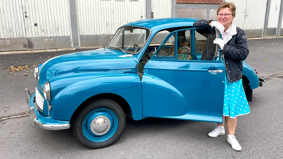 Irmeli Karlsson har haft sin Morris Minor sedan 2009. Ett år senare var den färdigrenoverad. 