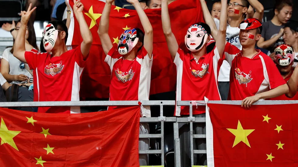 Kinesiska fans under en badmintonmatch på OS i Rio de Janeiro 2016. Arkivbild.