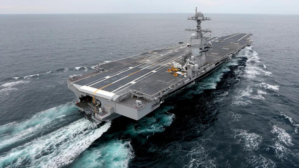 Det stora hangarfartyget USS Gerald R Ford. Arkivbild.