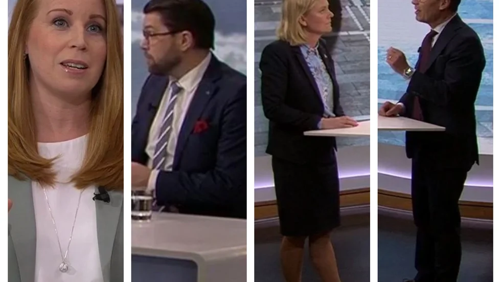 Annie Lööf, Jimmie Åkesson, Magdalena Andersson och Ulf Kristersson förgyllde Aktuellt med gott humör och tunga sakfrågor. 