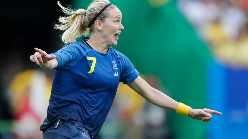 Lisa Dahlkvist firar sitt straffmål i OS-semifinalen i Rio 2016. Arkivbild.