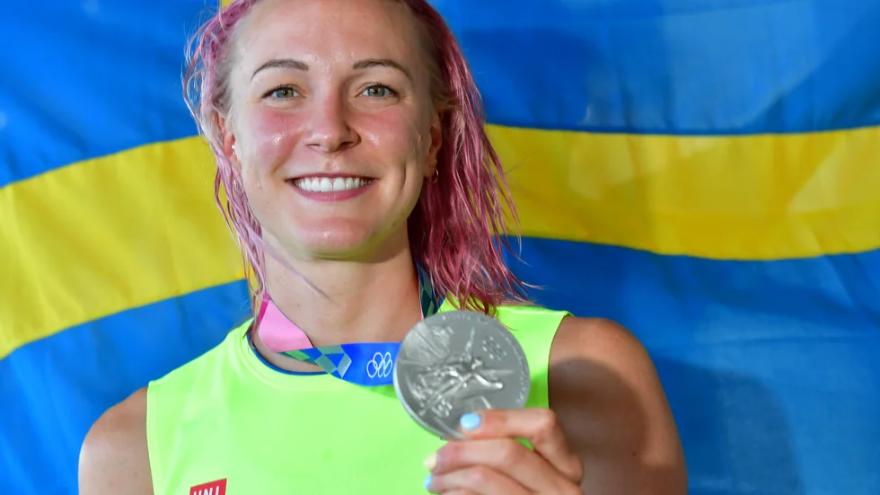 Sarah Sjöström med sitt OS-silver på 50 meter fritt.