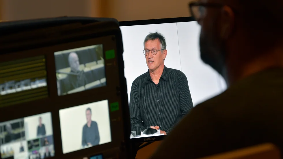 Anders Tegnell, statsepidemiolog, vid en av Folkhälsomyndighetens myndighetsgemensamma pressträffar.
