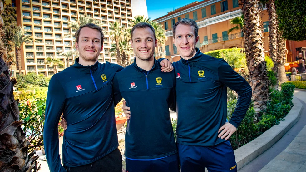 Felix Claar, Lukas Sandell och Mikael Aggefors under VM i Egypten tidigare i år. Arkivbild.