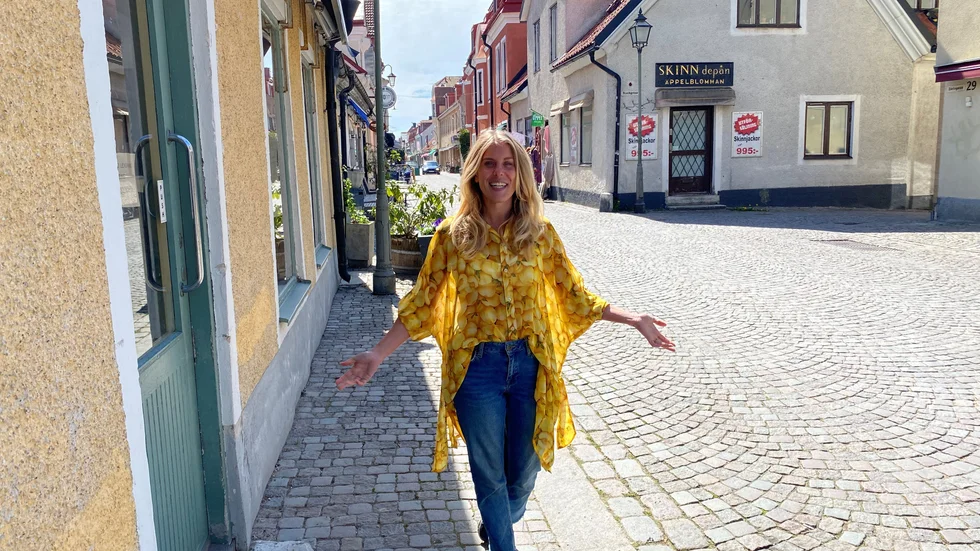 Madeleine Ljungqvist utanför sin butik Mad Peach som öppnar fredagen den 28 maj. 