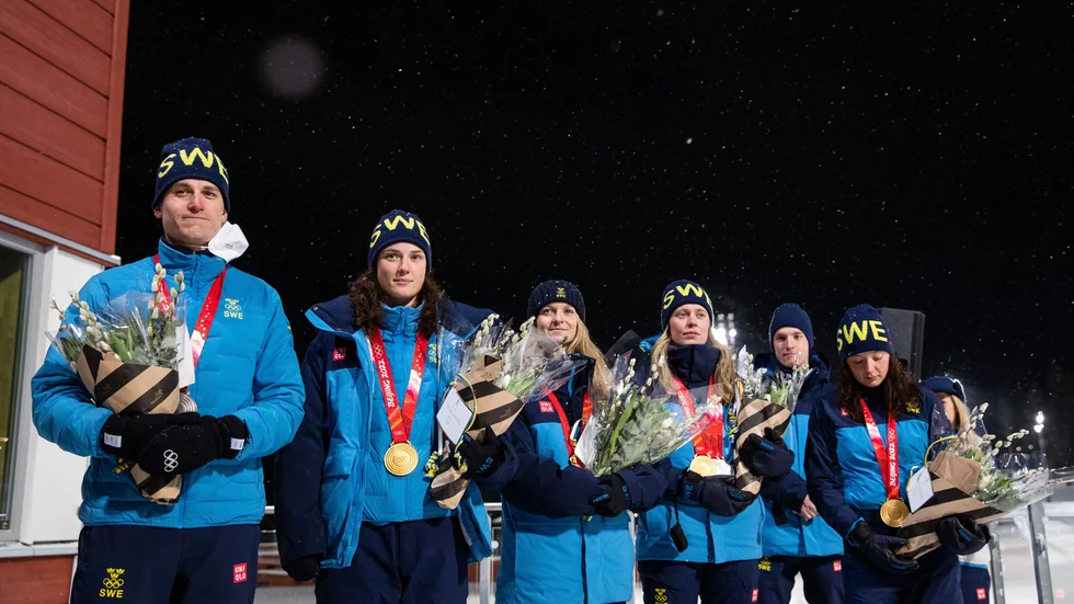 Martin Ponsiluoma, Hanna Öberg, Mona Brorsson, Elvira Öberg och Linn Persson hyllades på hemmaplan efter OS.