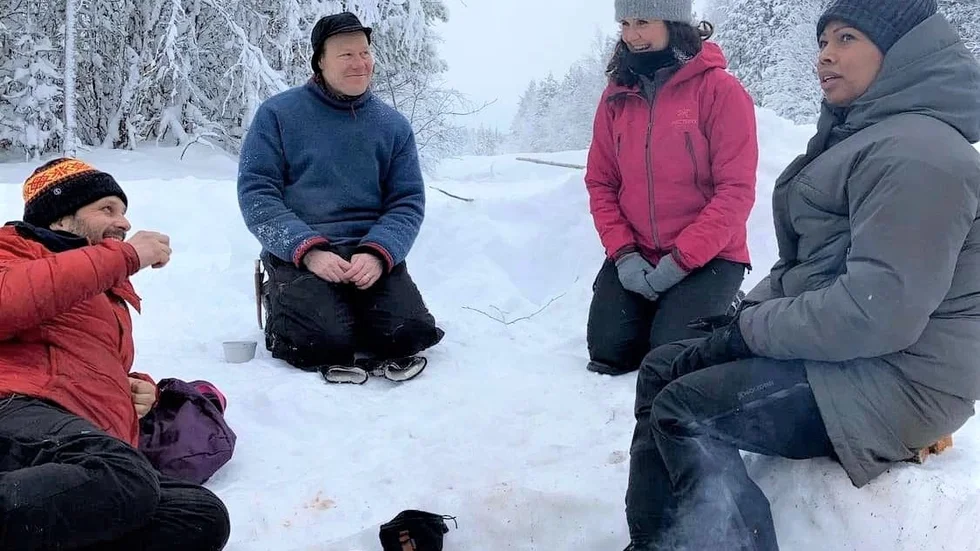 Märta Stenevi tillsammans med Henrik Blind, Jan Erik Läntha och Alice Bah Kuhnke i Kallak.