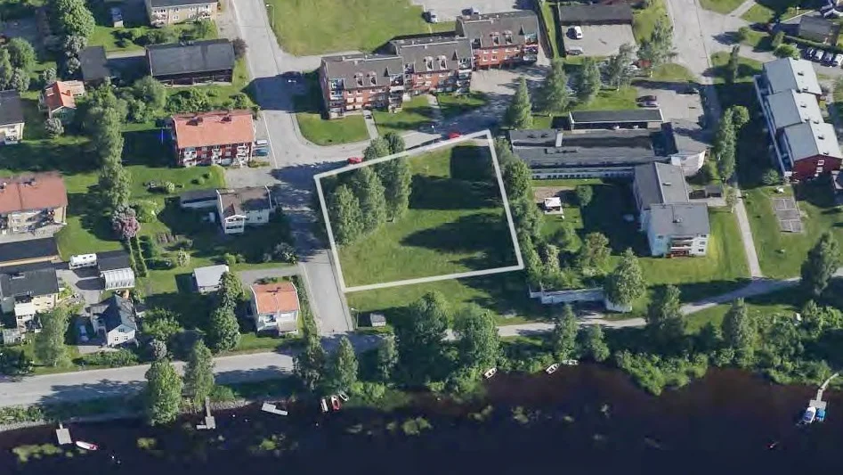 Här är området. Här är grönområdet som planerar att bebyggas. Illustration: Skellefteå kommun