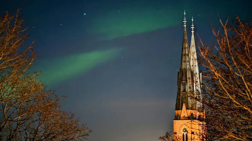Norrsken i Uppsala under torsdagskvällen.