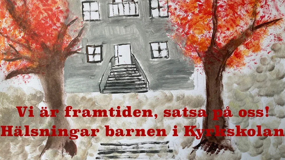 Ett av de fyrtiofem korten som gjordes för att delas ut till ledamöter innan fullmäktigesammanträdet. Kortet är gjort av Molly Gustafsson som går i femte klass på Kyrkskolan. 