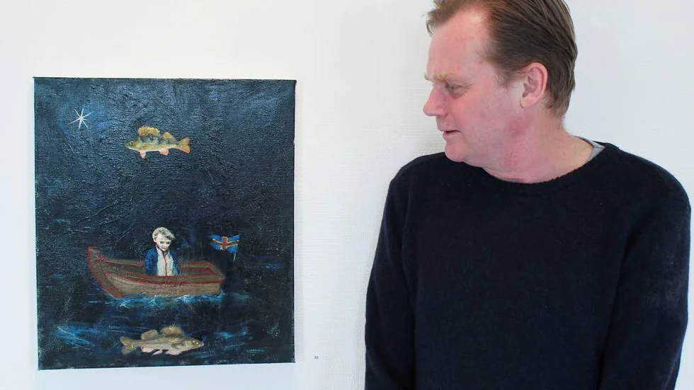 "Havet". Dan Almqvist målar ofta in sin son i tavlorna. I dag är det vernissage på Konstforum.