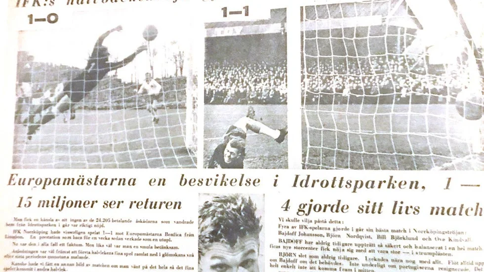 Dagen då Eusebio kom till Idrottsparken. Klippet från 1 november 1962, dagen efter att IFK fått 1–1 mot Benfica. I returen blev det dock inte lika roligt mot en virvlande Eusebio med lagkamrater.