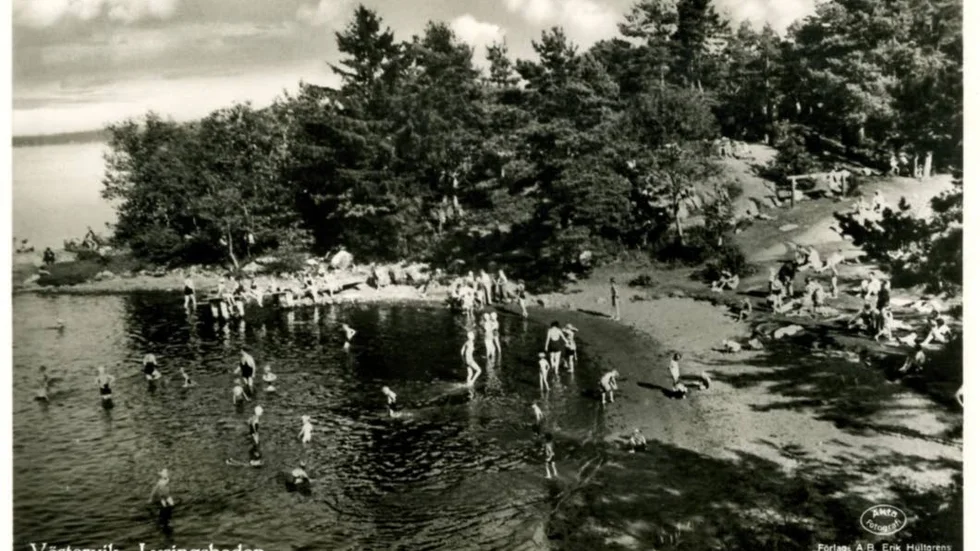 Lysingsbadet. En bild från den tiden Lysingsbadet fortfarande var en idyll.