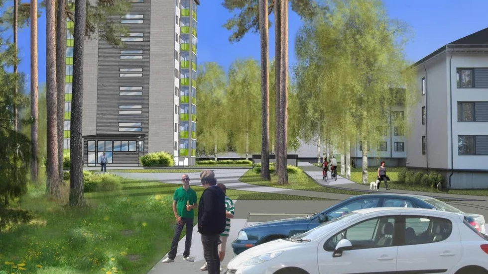 "Lilla huset". Närmare Majvägen byggs det tredje höghuset på Kallkällan, nio våningar. Det kallas "det lilla huset" av projektansvarig.
Bild: Arkitekthuset Monarken