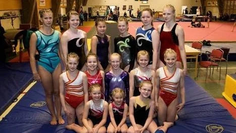 Älvsbygymnasternas deltagare vid mini-, midi-, maxicupen i Kiruna.