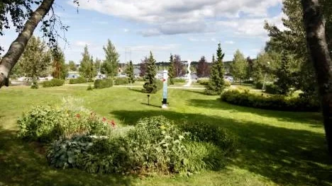 Om man tittar ut över Konstparken från dess bästa vinkel sticker Bertil Sundstedts skulptur "Till minne" upp som ett färggrant utropstecken. Längre bort till höger anas en annan höjdare, Erling Johanssons sex och en halv meter höga skapelse av plattjärn, "Det spelande barnet från havet".
