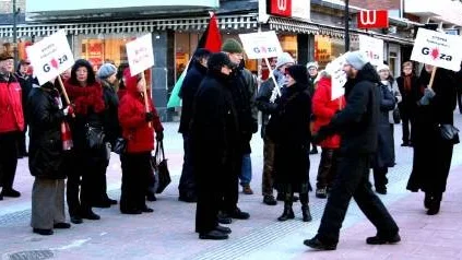 PROTESTERADE. Ett 100-tal människor hade samlats i Piteå för att protesterar mot våldet i Gazaremsan.