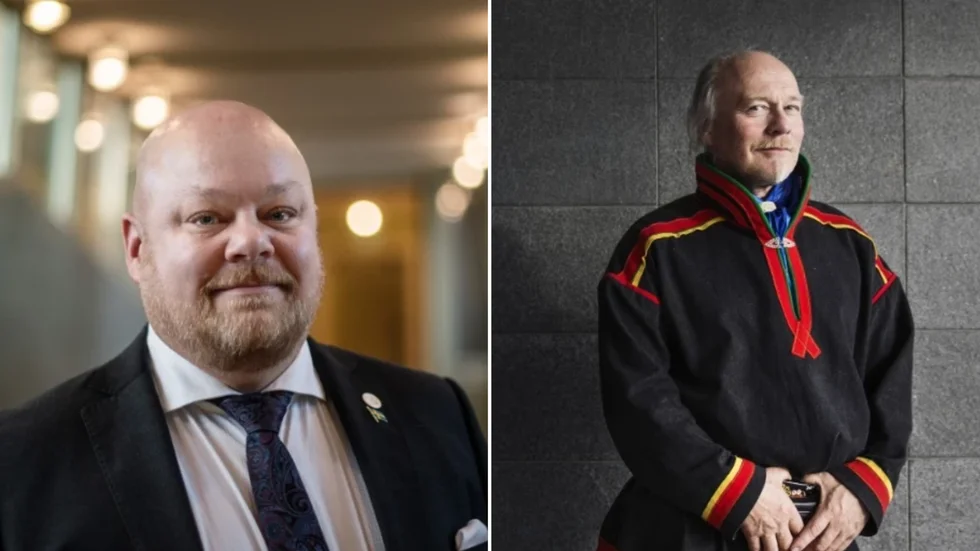 Sverigedemokraternas riksdagsledamot Eric Palmqvist, till vänster i bild, och förbundsordförande för svenska samernas riksförbund, Matti Blind Berg, har delade åsikter om rennäringen.