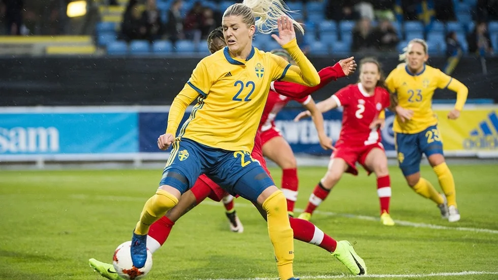 Sverige och Olivia Schough ställs mot välbekanta och tuffa Danmark på vägen mot VM 2019. Arkivbild.