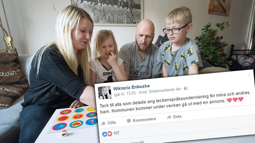 Wiktoria Enbuske och Håkan Hammenstig vill att deras gemensamma barn, Wendela och Leo, ska få modersmålsundervisning i teckenspråk. Något som Nyköpings kommun sagt nej till – fram till i dag då ett positivt besked gavs.