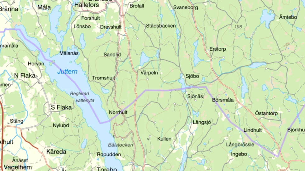 Lantmäteriets karta visar en annan dragen länsgräns. 