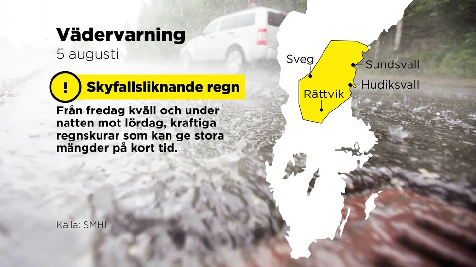 Skyfallsliknande regn väntas från fredagskvällen och under natten mot lördag.