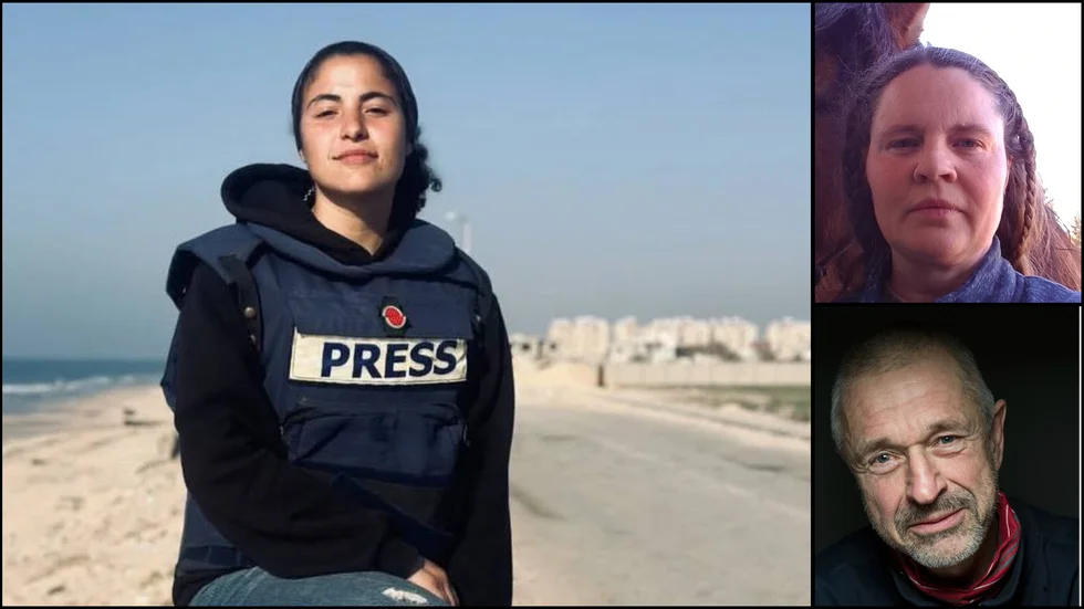 Till vänster journalisten Bisan Owda, Gaza. Till höger Göran Lundin (nedan) och Anne-Marie Abony (ovan).