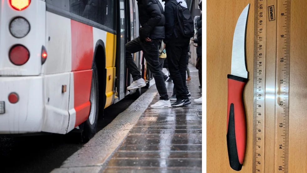 Två män åtalas för misshandel och grovt olaga hot på en buss. När polisen grep de två misstänkta i Borensberg var den ene knivbeväpnad.