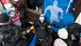 130225 Skidor, VM, Presskonferens: Charlotte Kalla, Sverige uppvaktade av media.
 Bildbyrån - 73724 - Foto: NILS JAKOBSSON / BILDBYRÅN