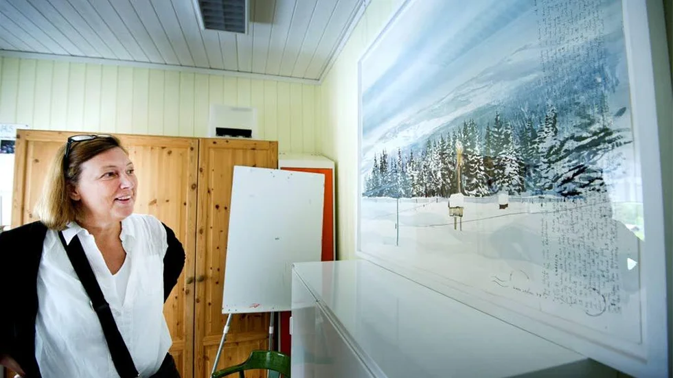 Paula Hoffman visade den undanställda Lars Lerin-akvarellen som finns i Siknäs bygdegård.