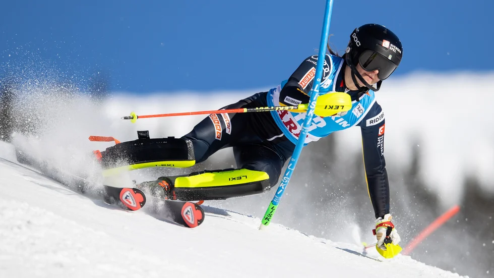 Moa Boström Müssener från USLK, här i Åres slalom nyligen, säkrade totalsegern i Europacupen i slalom.
