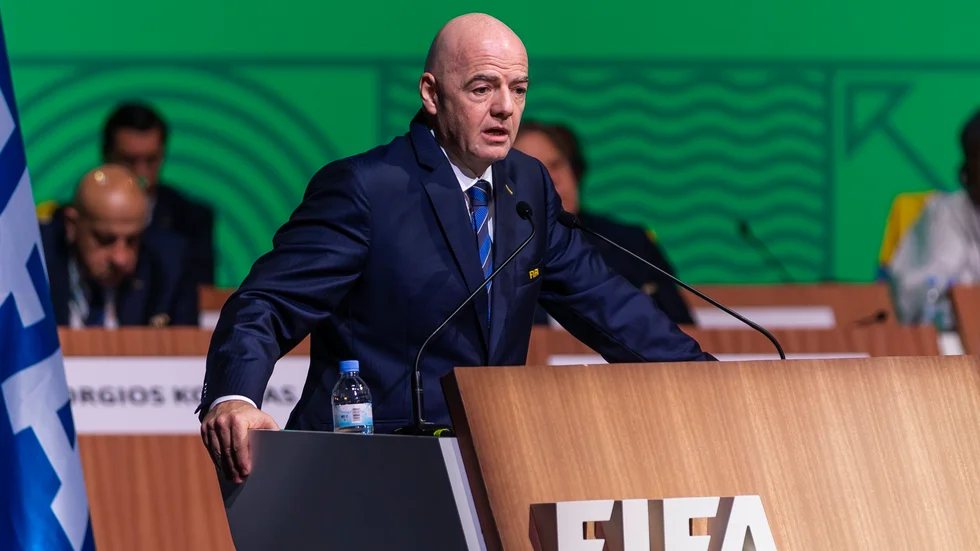 Fifas ordförande Gianni Infantino under Fifa-kongressen i Kigali, Rwanda.