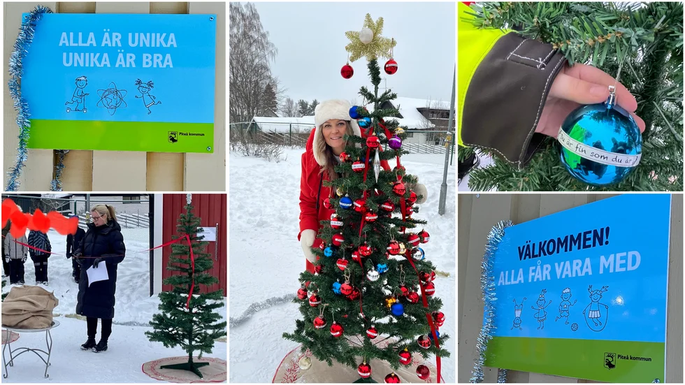 Norrbyskolan i Hortlax har invigt sina skyltar med utgångspunkt från värdegrundsarbetet. Eleverna fick också hänga julkulor med värdegrundsord i en julgran på skolgården.