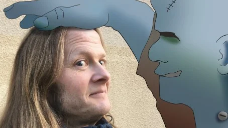 Herman Geijer i sällskap med Frankensteins monster.
