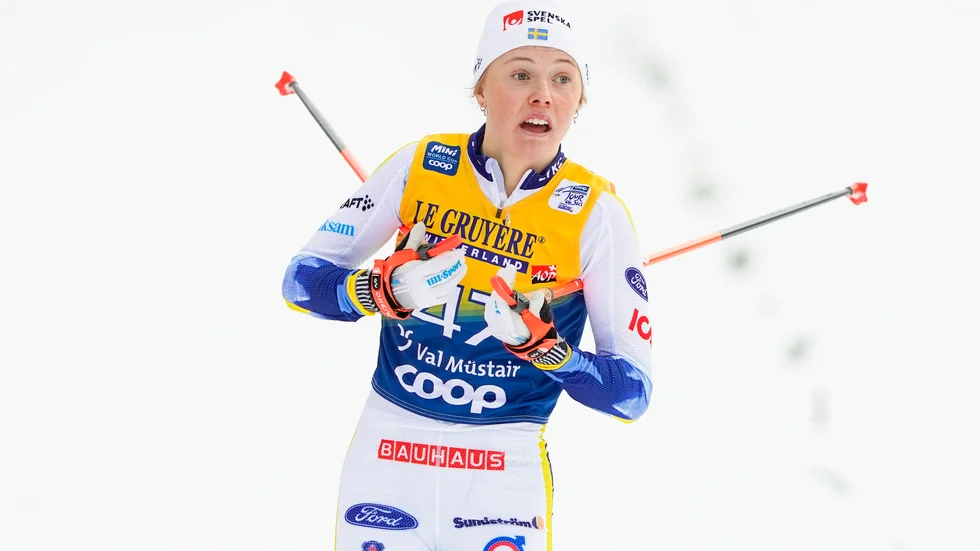 Märta Rosenberg på Tour de Ski-premiären i Val Müstair.
